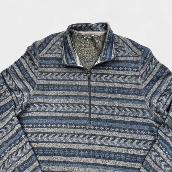 Eddie Bauer Blue Aztec Navajo 1/4 Zip Fleece Pullover Sweater Mens Large Tall LT - Picture 2 of 9